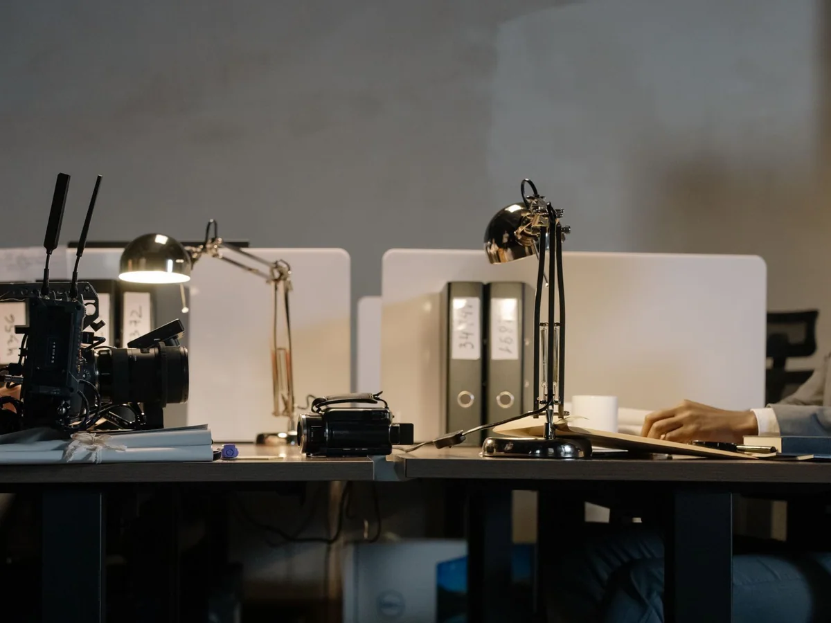 A home office desk with neatly routed cables beneath the work surface